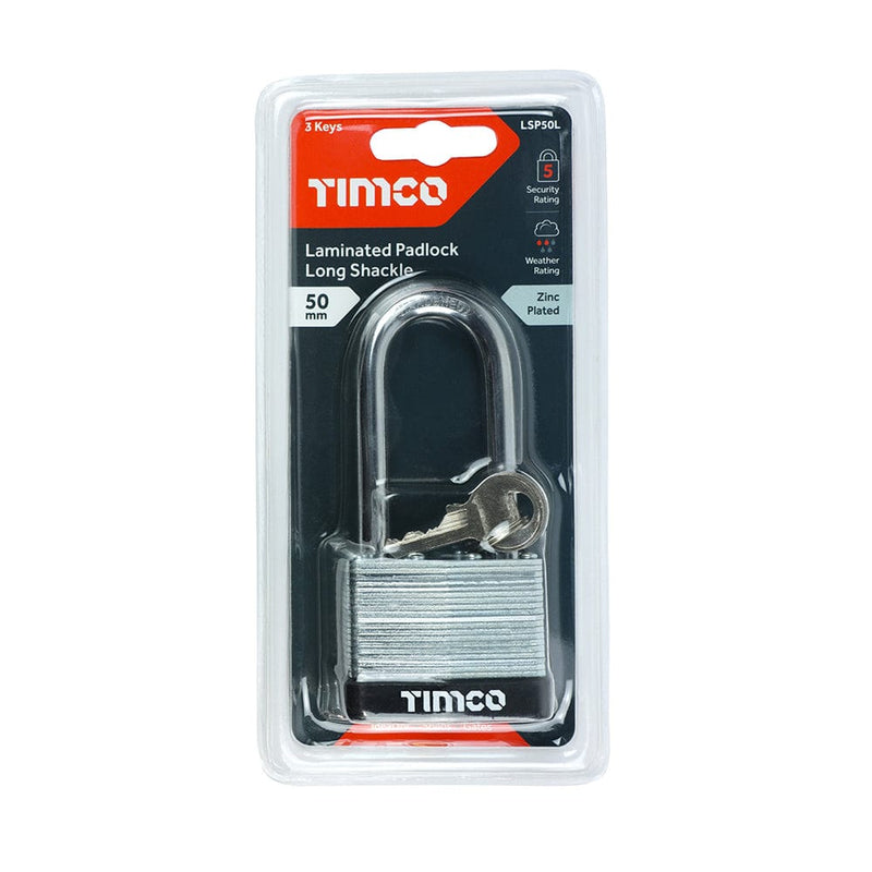 TIMCO Security & Ironmongery TIMCO Laminated Padlock - Long Shackle