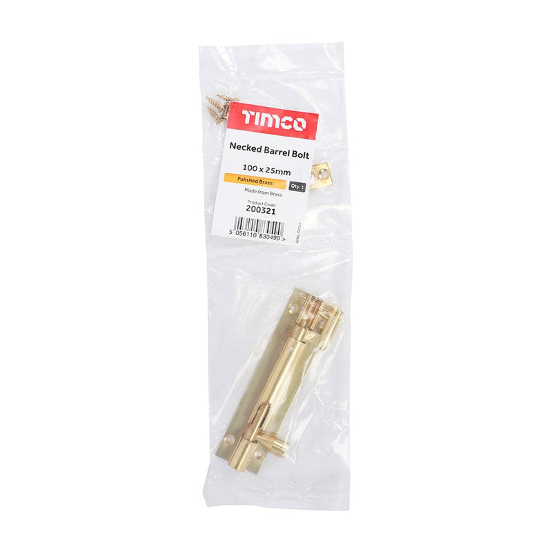 TIMCO Security & Ironmongery TIMCO Necked Barrel Bolt Polished Brass