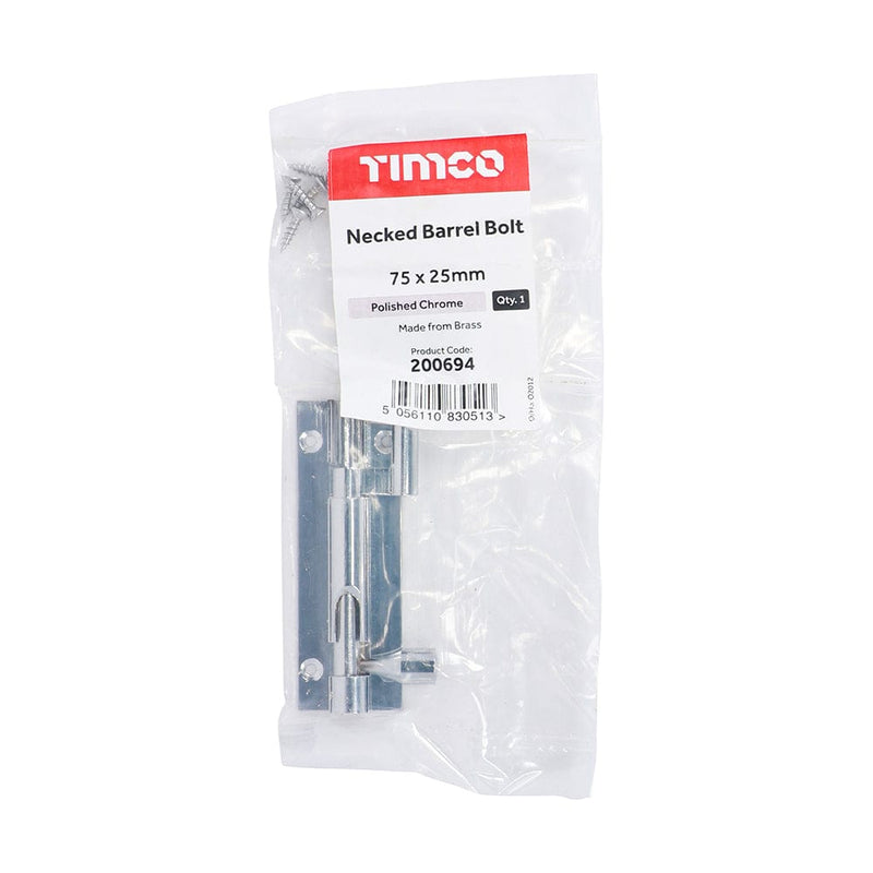 TIMCO Security & Ironmongery TIMCO Necked Barrel Bolt Polished Chrome