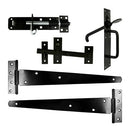 TIMCO Security & Ironmongery TIMCO Side Gate Kit Medium Tee Hinges Suffolk Latch & Brenton Padbolt Black - 18"