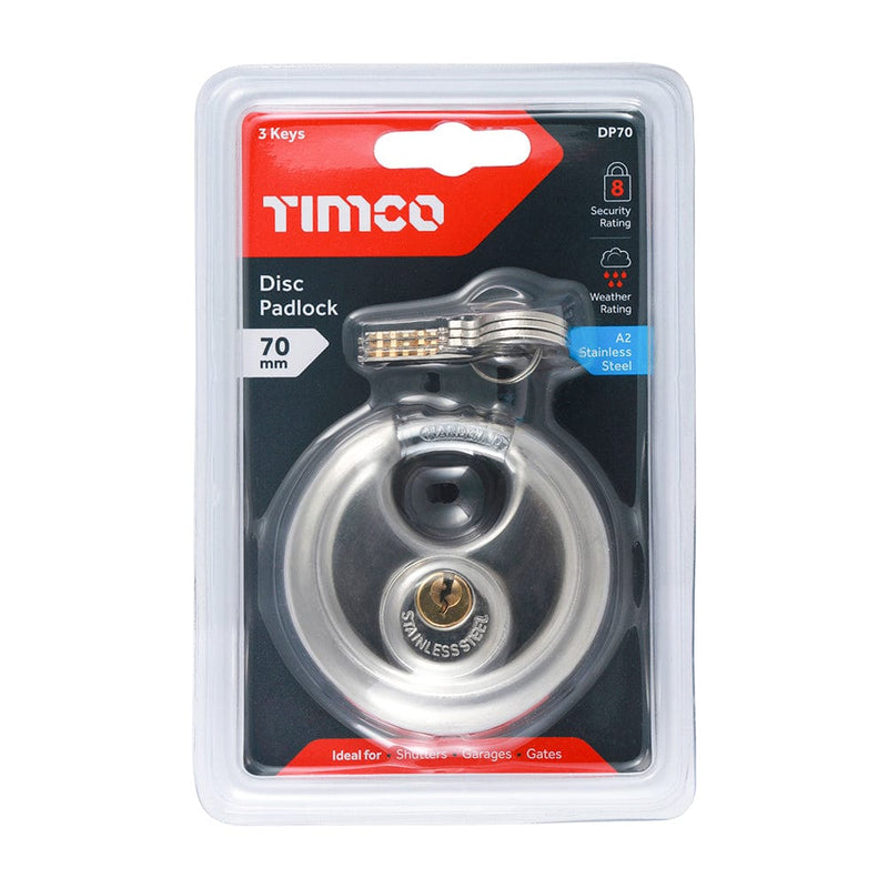 TIMCO Security & Ironmongery TIMCO Stainless Steel Disc Padlock - 70mm