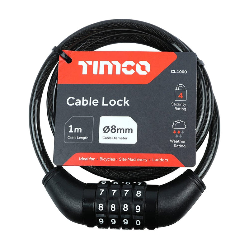 TIMCO Security & Ironmongery TIMCO Steel Braided Combination Cable Lock - 8mm x 1m