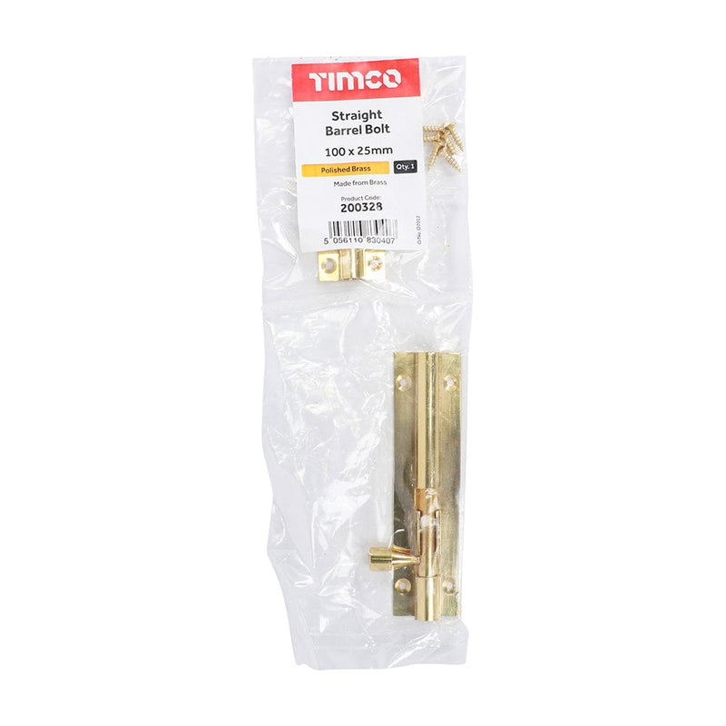 TIMCO Security & Ironmongery TIMCO Straight Barrel Bolt Polished Brass