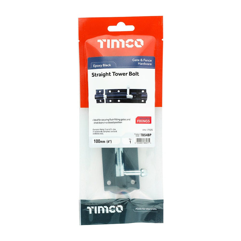 TIMCO Security & Ironmongery TIMCO Straight Tower Bolt Black