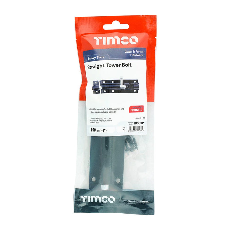 TIMCO Security & Ironmongery TIMCO Straight Tower Bolt Black