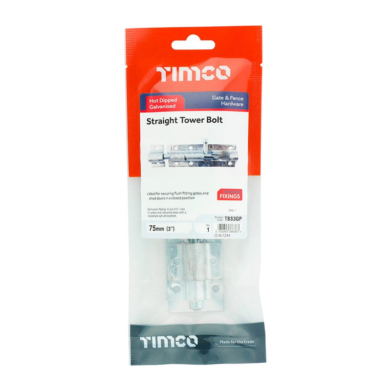 TIMCO Security & Ironmongery TIMCO Straight Tower Bolt Hot Dipped Galvanised