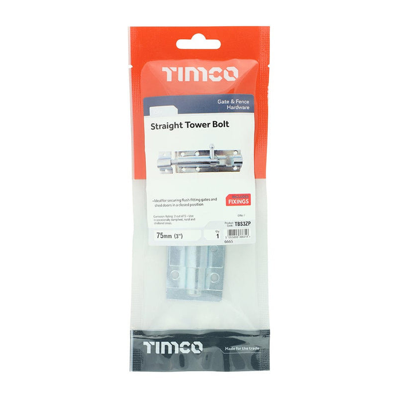 TIMCO Security & Ironmongery TIMCO Straight Tower Bolt Silver
