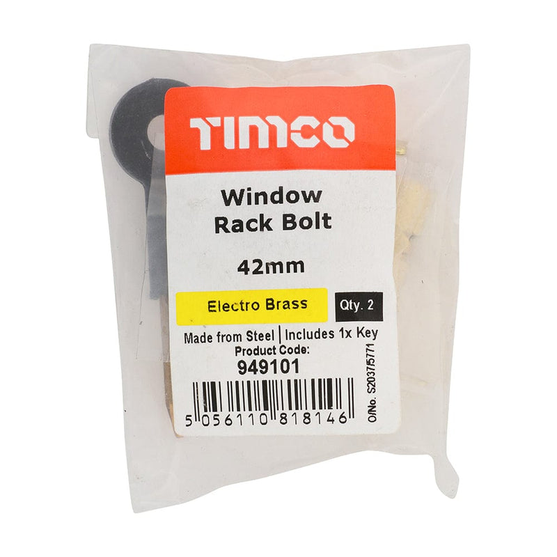 TIMCO Security & Ironmongery TIMCO Window Rack Bolts Electro Brass - 42mm