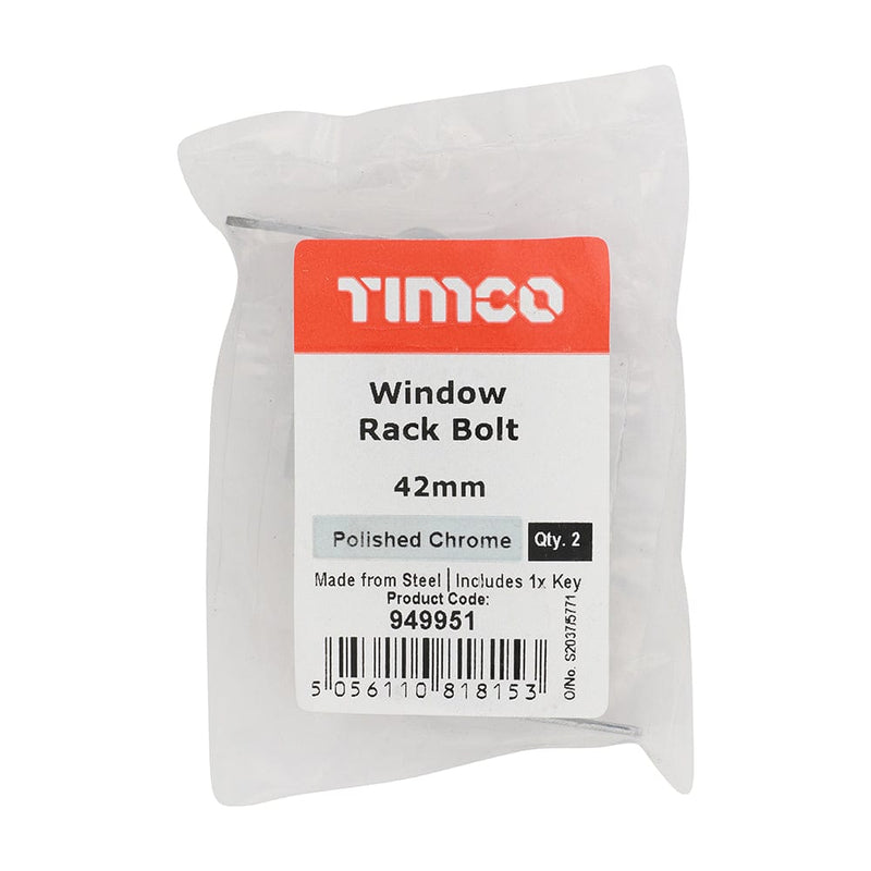 TIMCO Security & Ironmongery TIMCO Window Rack Bolts Polished Chrome - 42mm