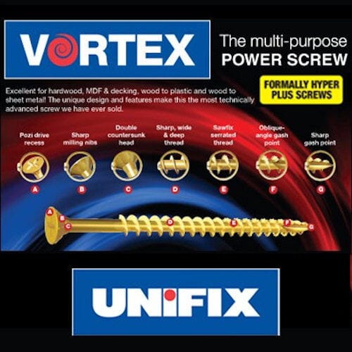 Unifix Vortex Business, Office & Industrial:Fasteners & Hardware:Other Fasteners & Hardware Gold Woodscrews Multi Purpose Wood Screws Single Thread Countersunk Pozi Drive